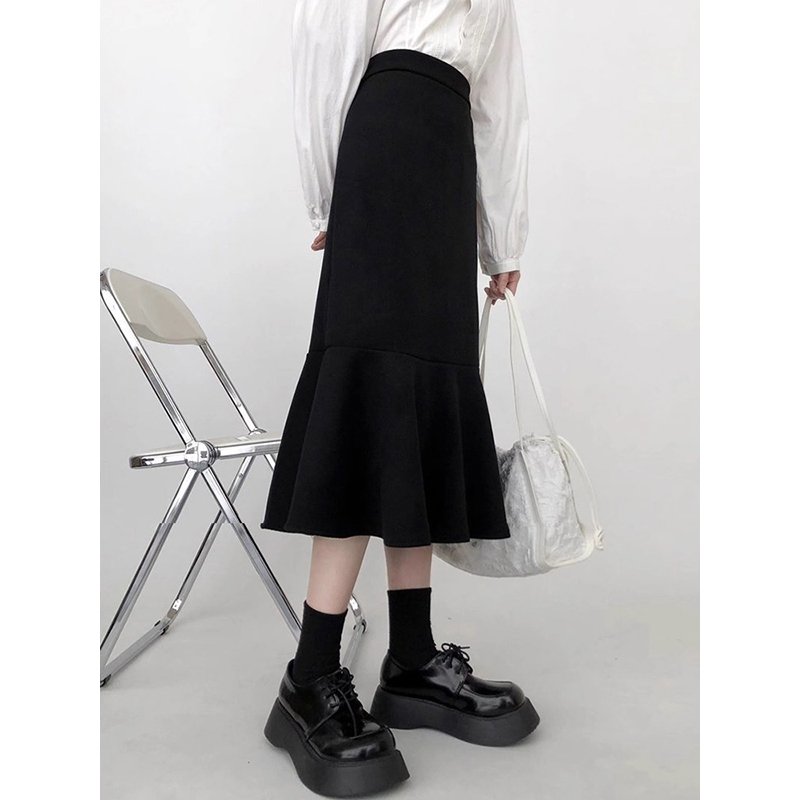 Vapetix S-XL Black fish tail skirt for women, new for autumn and winter, high-waisted, slimming, medium-length, - 图片 4
