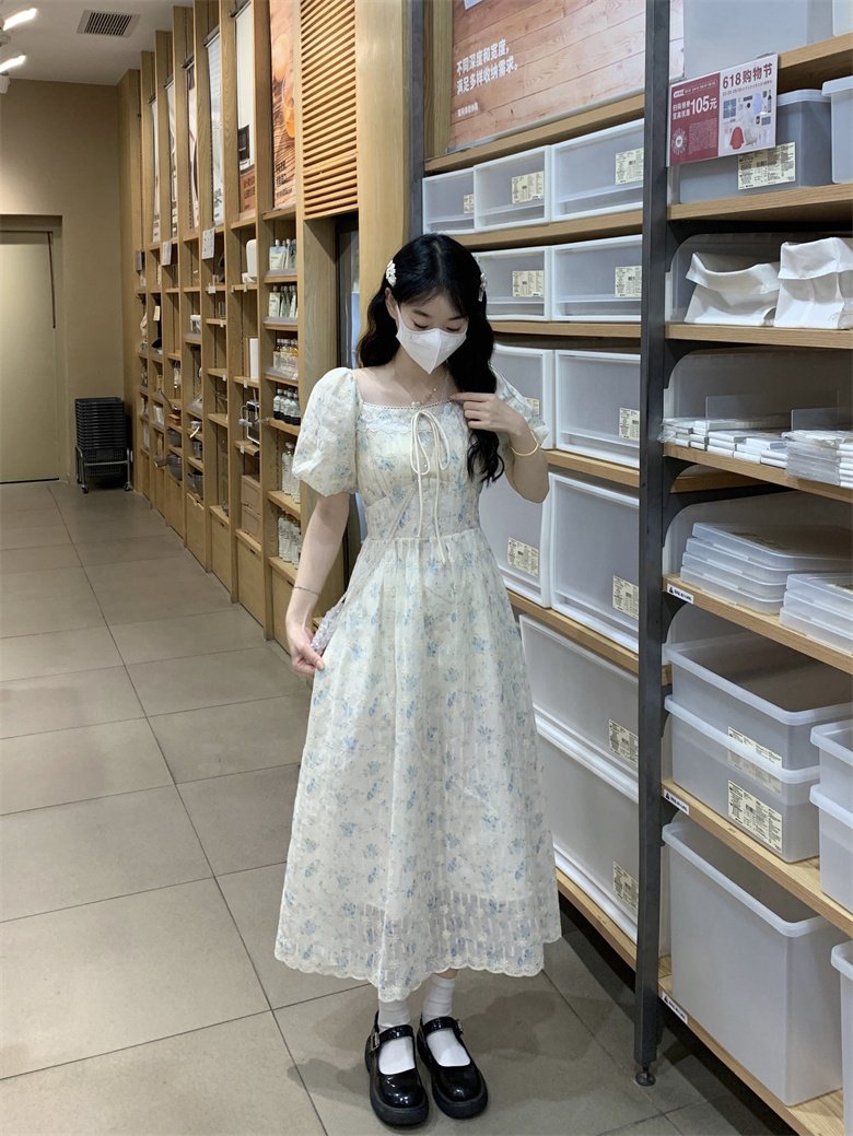 Vapetix S-2XL French Embroidery Floral Dress for Women - Summer, Lace Splicing, Elegant Waist Cinching, Exquisite – Bild 5