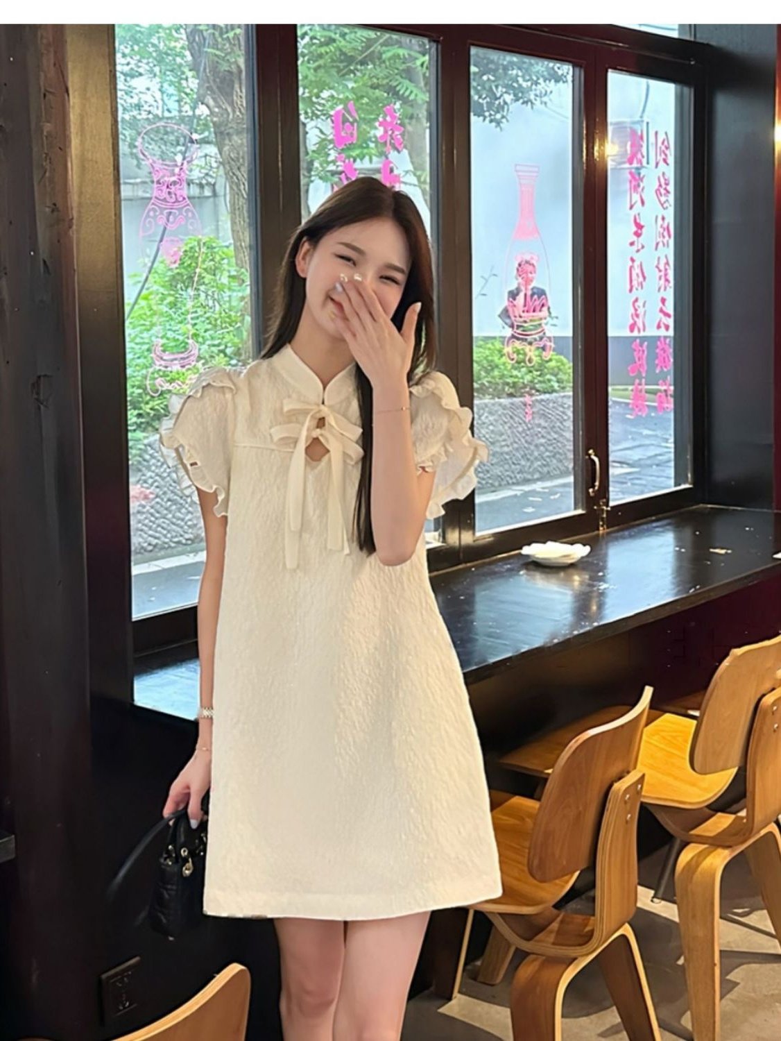 Vapetix S-2XL 2025 New Chinese Style Stand Collar Short-Sleeve Dress for Women, Elegant and Slimming Summer Chine - 图片 4