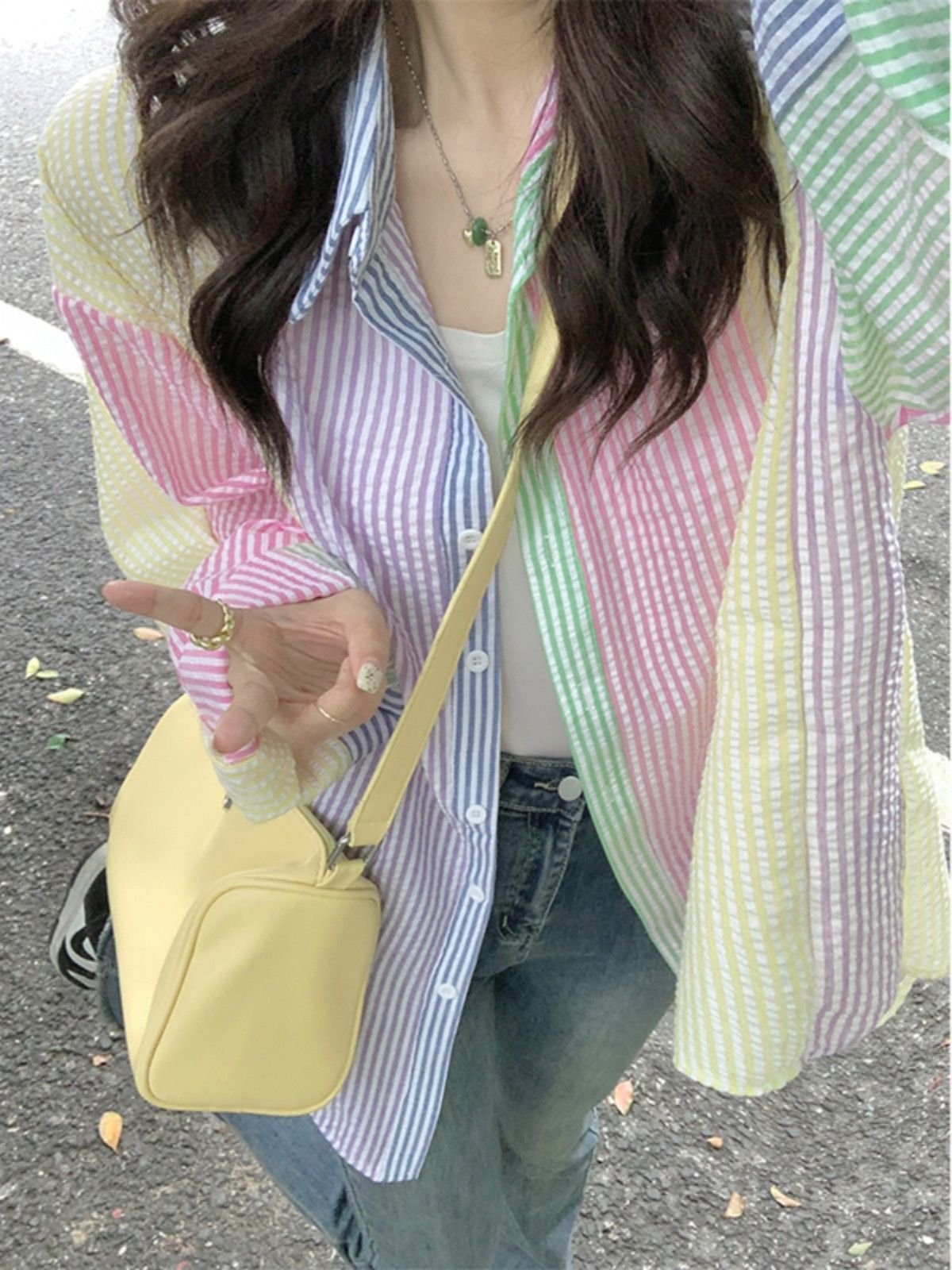 Vapetix M-2XL Macaron color-blocking plaid shirt for women in summer new design niche loose casual age-reducing v - 图片 3