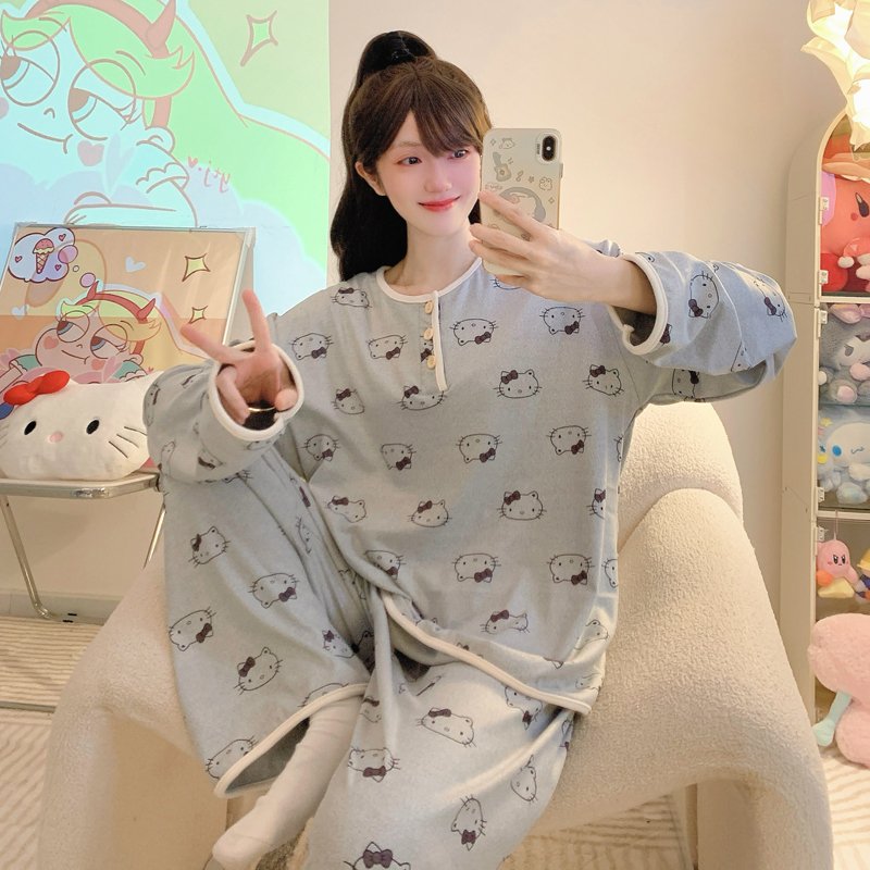 Vapetix M-XL 【New Elegant】Women's Long Sleeve Winter Sleepwear Set with Thick 280g Double-Faced Fleece Cartoon H – Bild 3