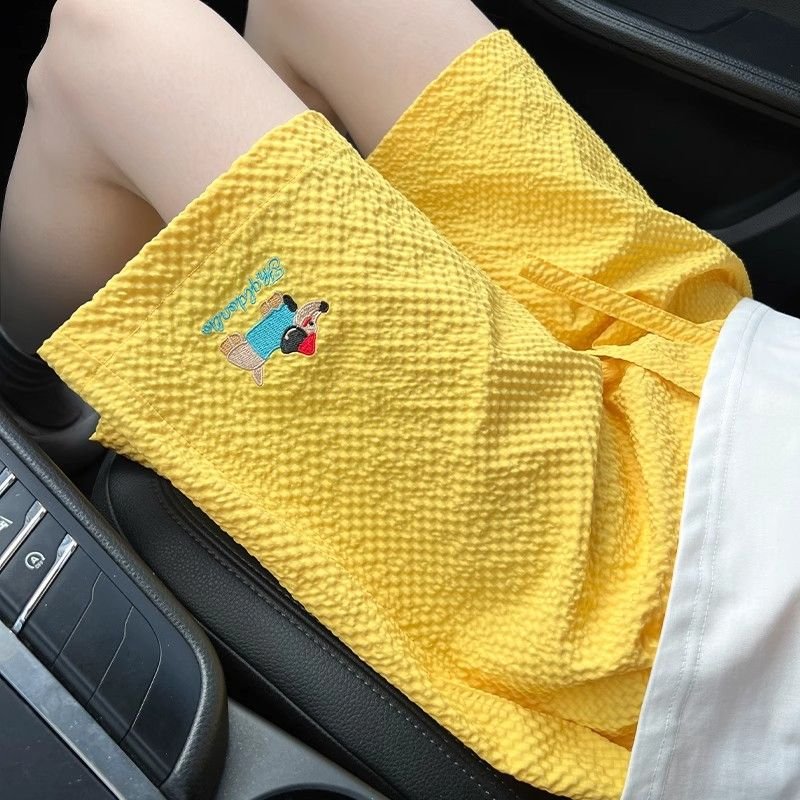 Vapetix S-4XL Yellow Embroidered Puppy Shorts for Women - Summer Thin Puff Satin Quick-Dry Beach Pants Loose and – Bild 4