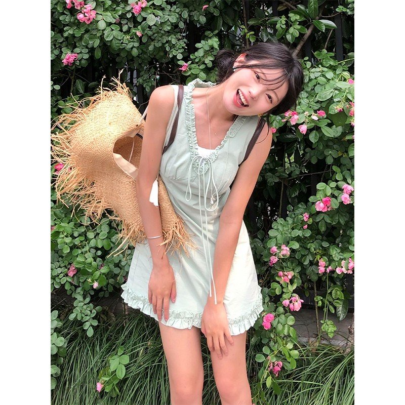 Vapetix S-XL Korean-style minimalist wood-ear strap dress for women, summer 2025 new style, elegant casual waist – Bild 4