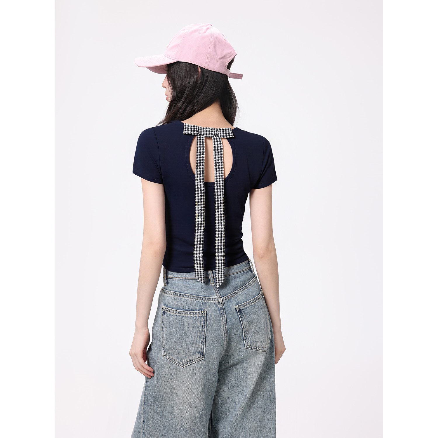 Vapetix S-XL Women's Summer Design Fitted Crew Neck Short Sleeve T-shirt with Invisible Back Split and Slimming - 图片 4