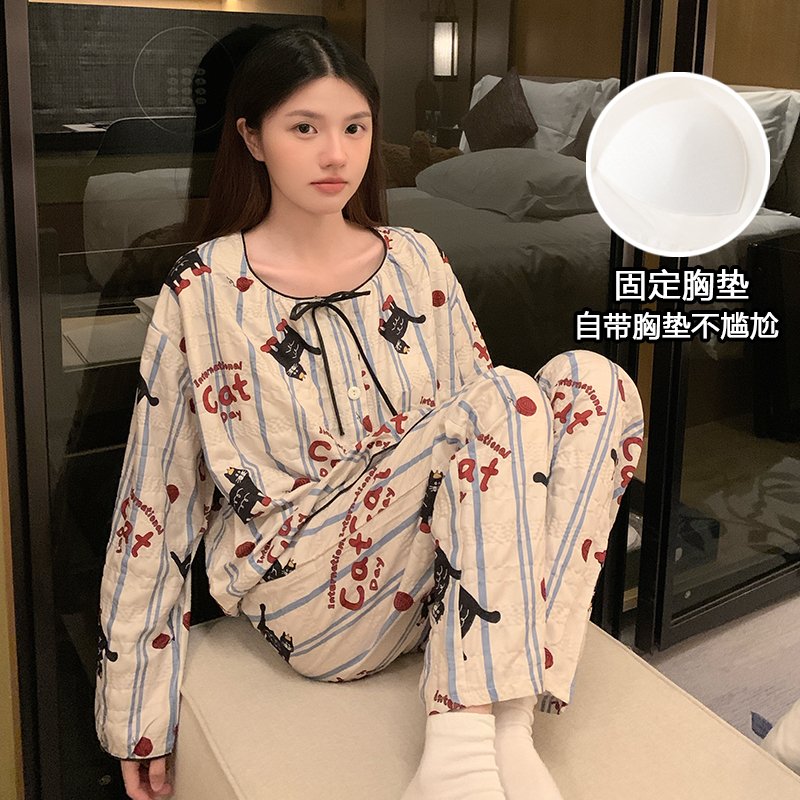 Vapetix M-XXL Women's Autumn New Printed Cloud Cotton Crew Neck Short Sleeve Short Shorts Home Set with Fixed Bre – Bild 4