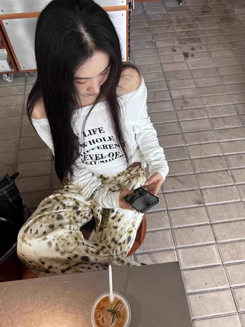 Vapetix M-2XL One-shoulder off-the-shoulder retro Americana hot girl long-sleeved T-shirt for women, early autumn – Bild 2