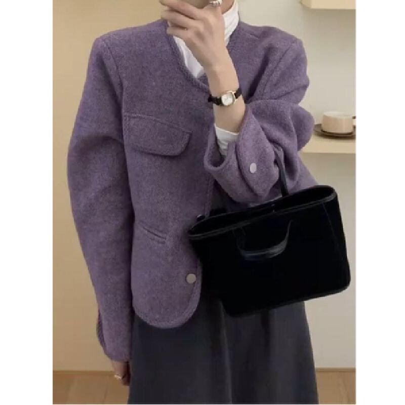 Vapetix S-2XL Women's 2025 Autumn/Winter Purple Wool Coat with a Chic and Sophisticated Little Black Dress Style, – Bild 6
