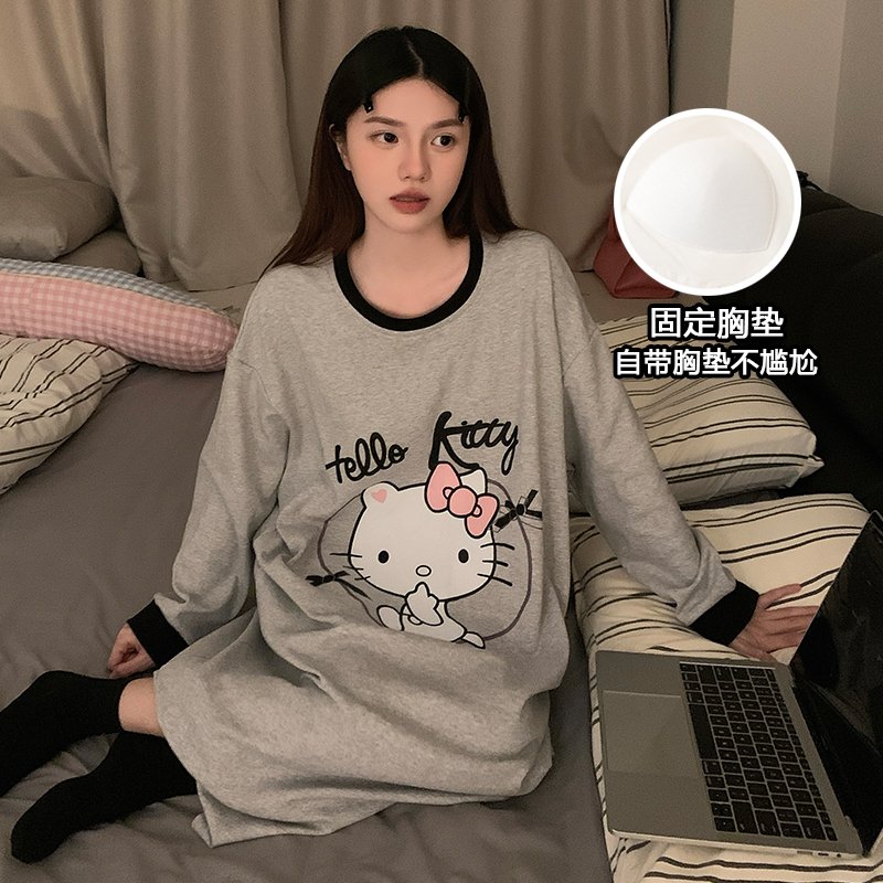 Vapetix M-XXL Women's Autumn New Cotton-Imitation Round Neck Hooded Long Sleeve Sleep Gown Cute Cartoon Fixed Bre – Bild 4