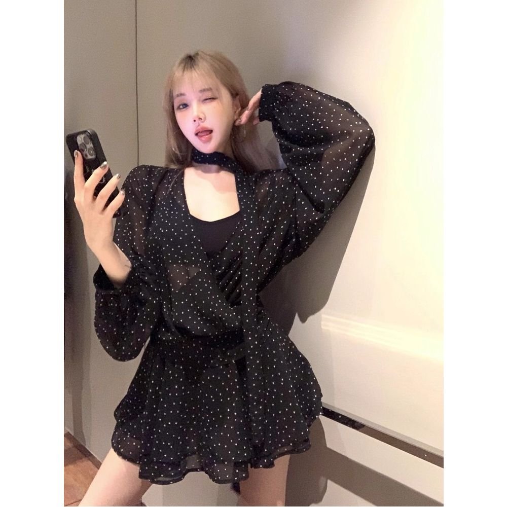 Vapetix S-2XL Women's Summer Plus Size Fat MM Designers Uniquely Fitted Waist A-line Short Skirt French Polka Dot - 图片 5