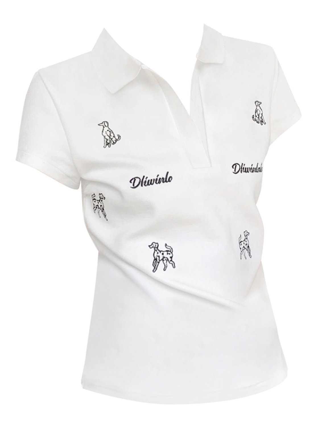 Vapetix S-XL Women's Summer New US Style Polo Shirt T-Shirt with Dog Embroidery, White V-Neck Straight Shoulder – Bild 4