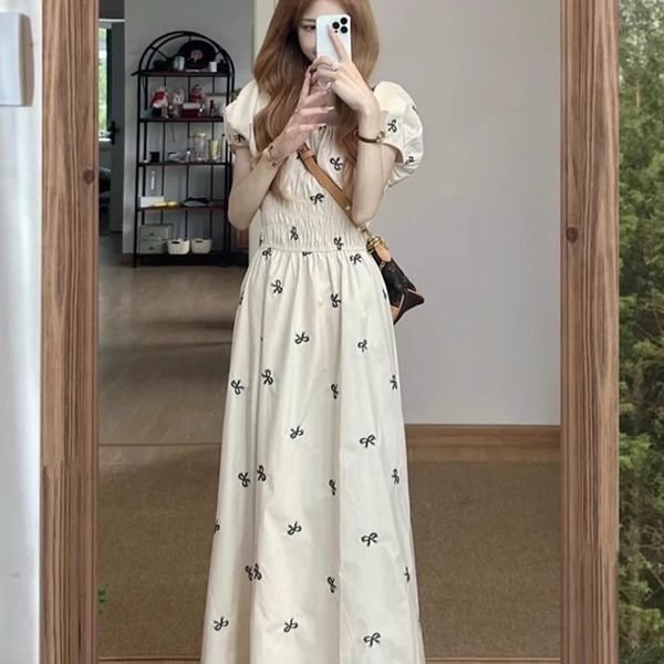 Vapetix S-4XL Summer New Korean Version Slimming Elegant A-line Long Dress French Fashion High-end Square Collar – Bild 3