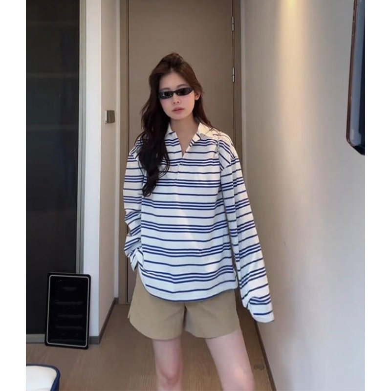Vapetix S-XL Original Polo Striped Round Neck Women's Top with Live Stream Quality - 图片 4