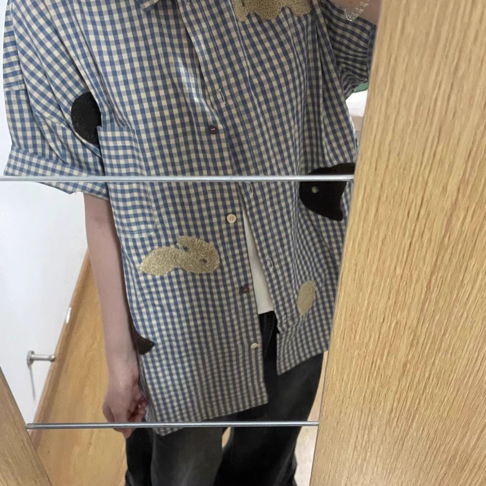 Vapetix S-2XL Elegant Korean Style Slouchy Blue Striped Short-Sleeve Shirt for Women - 2025 Summer New Arrival Pl – Bild 3