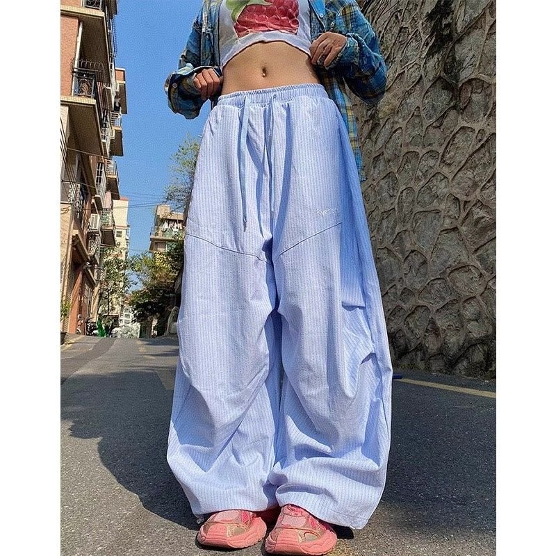 Vapetix S-2XL Blue Striped Ice Silk Wide Leg Pants for Women - Summer Thin Version 2025 New Arrival High-Waisted – Bild 5