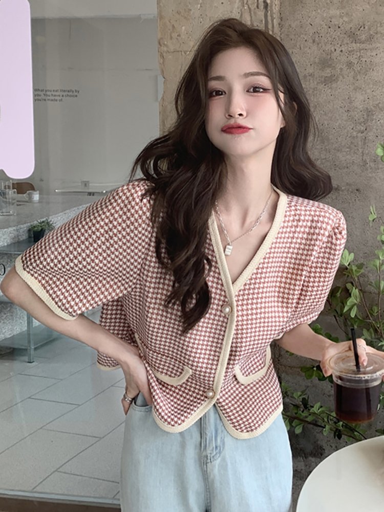 Vapetix S-2XL Women's Summer 2025 New Chiffon Shirt Jacket, Striped, V-Neck Short-Sleeve Cardigan Top, Stylish an - 图片 5