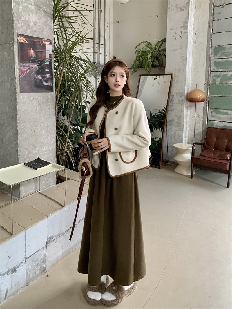 Vapetix S-2XL Women's Autumn 2025 New Style Fashion Two-Piece Collar Knit Dress with Floral Contrast and Elegant - 图片 4