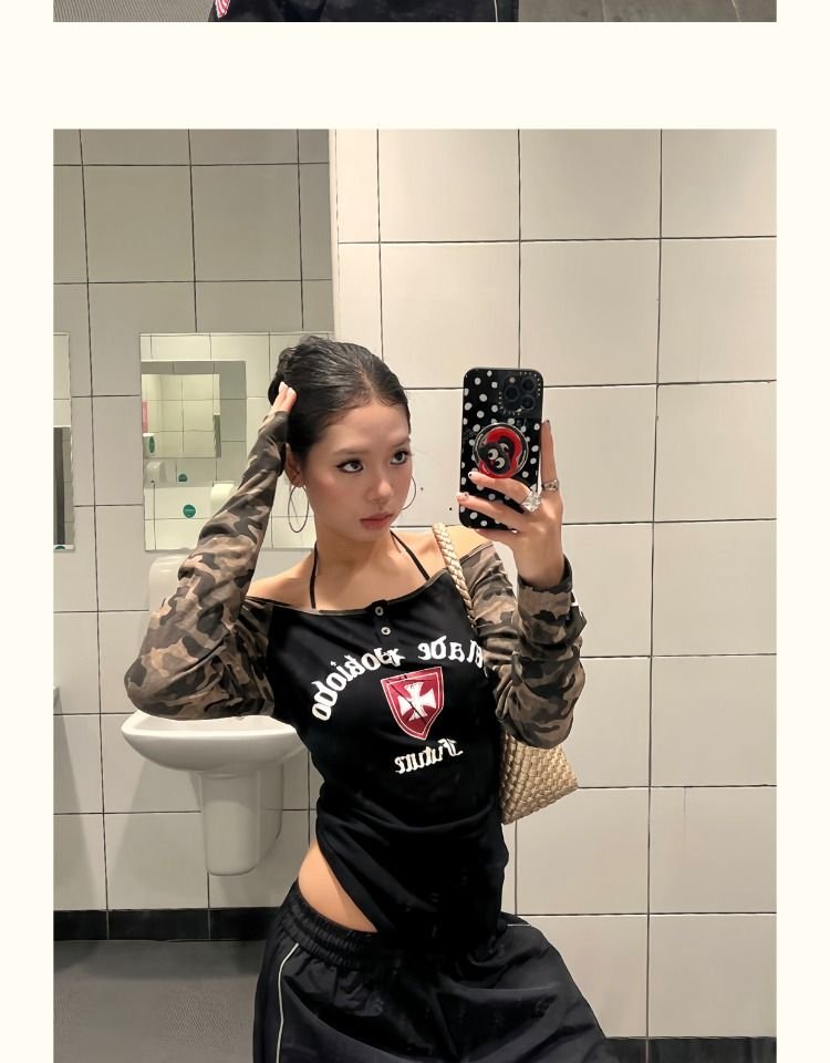 Vapetix S-XL 40-count premium cotton American-style vintage camouflage spliced long-sleeve T-shirt—slimming, fig – Bild 6