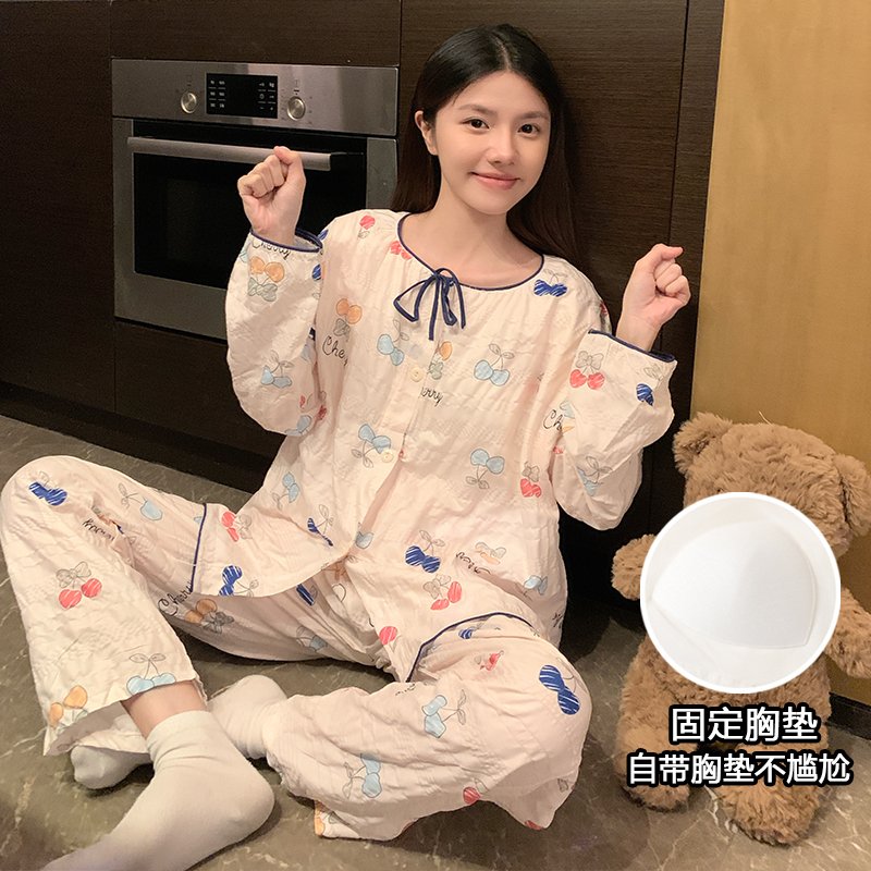 Vapetix M-XXL Women's Fall New Sleepwear Set: Floral Cloud Print Cotton Crew Neck Top, Short Sleeve Shorts, Fixed – Bild 4