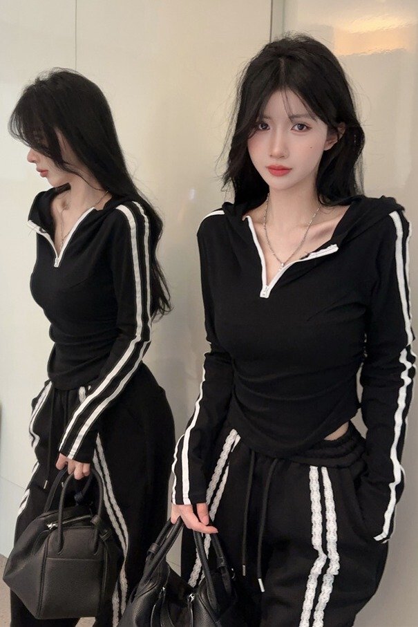 Vapetix Free Size-Free Size Photographed~ 2025 Autumn New Hot Girl Design Sensory Hooded Long Sleeve T-Shirt Women Slim Fit Zip – Bild 8