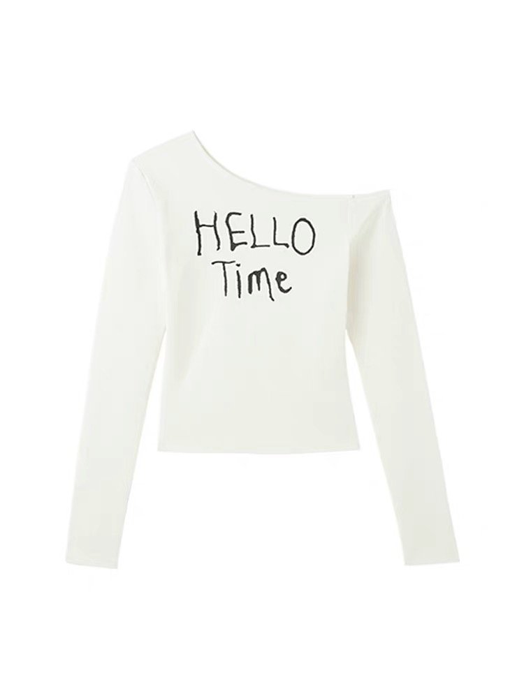 Vapetix M-2XL 【220g 92% cotton 8% spandex】 Off-shoulder American retro chic long-sleeved T-shirt for women, early – Bild 2