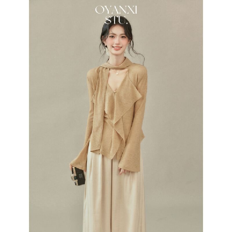 Vapetix S-XL Relaxed Design Sensory Strappy V-Neck T-Shirt for Women - 2025 Autumn New Arrival Long-Sleeved Top – Bild 7