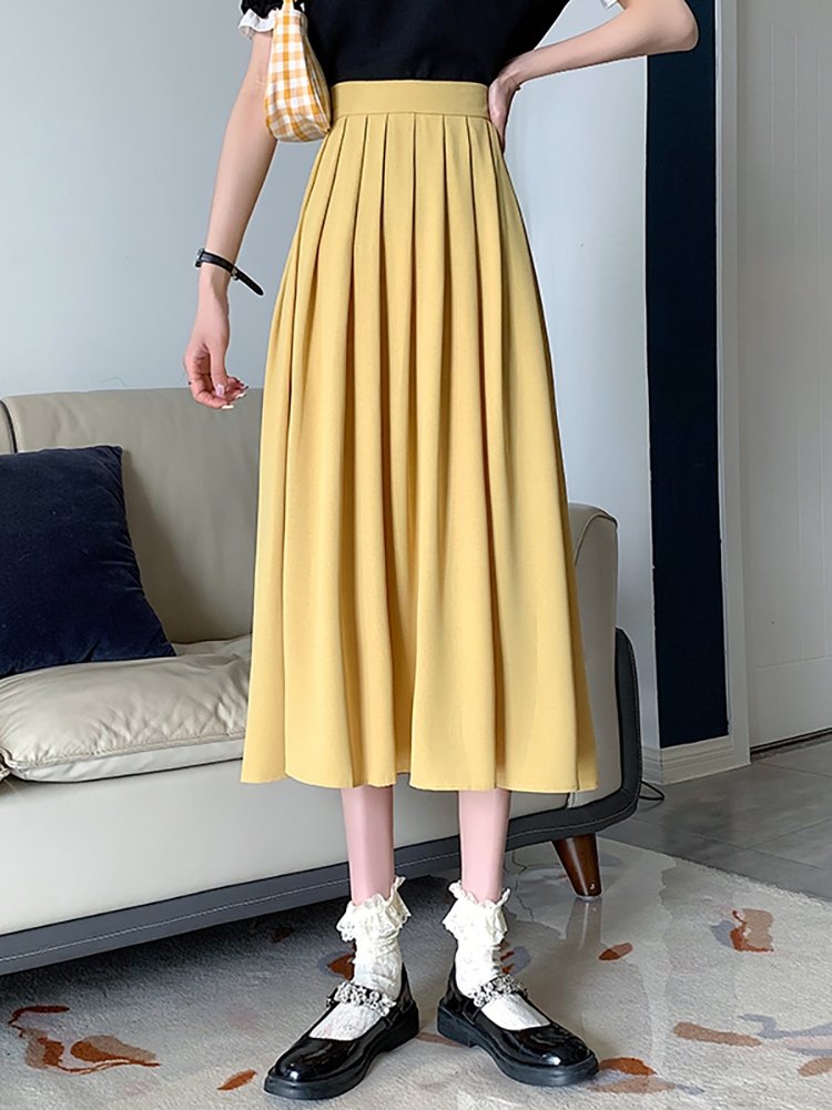 Vapetix S-2XL Pleated Midi Skirt - Summer 2025 New French High-Waist Slimming Chic Hip-Hiding Skirt for Girls and - 图片 3
