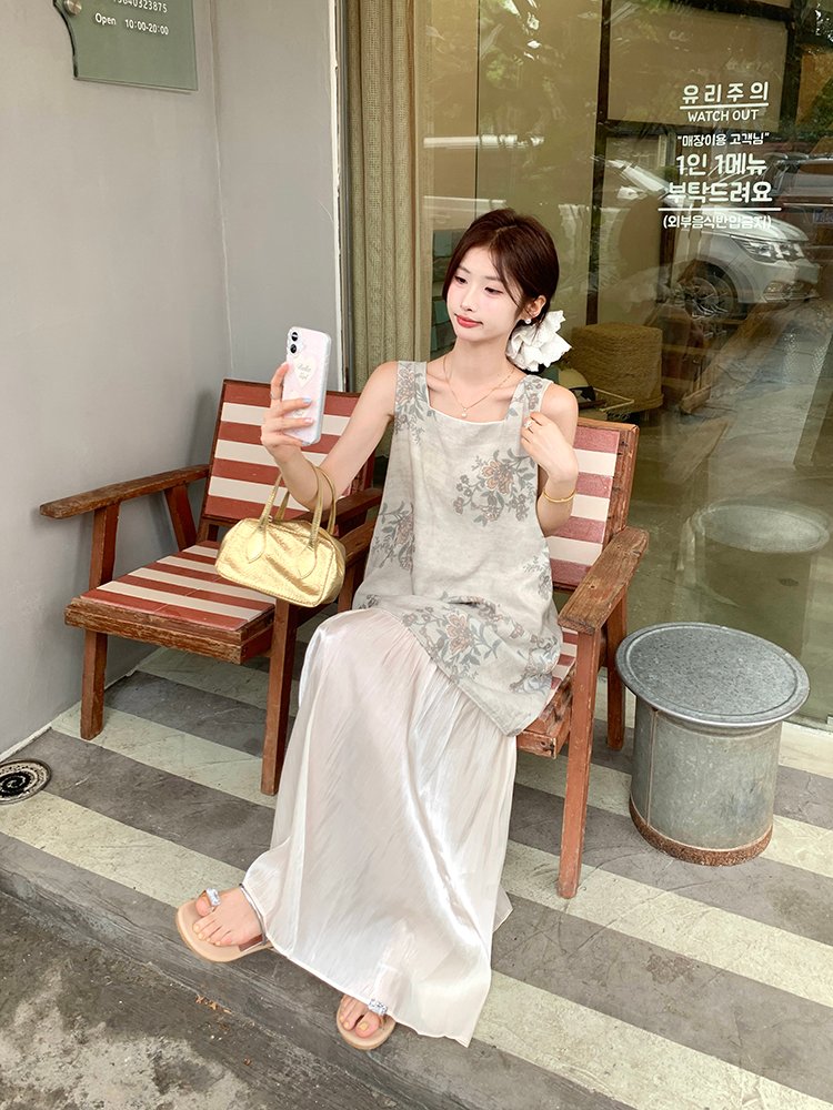 Vapetix S-2XL French satin printed patchwork V-neck dress for women, 2025 summer new retro design, unique long dr - 图片 3