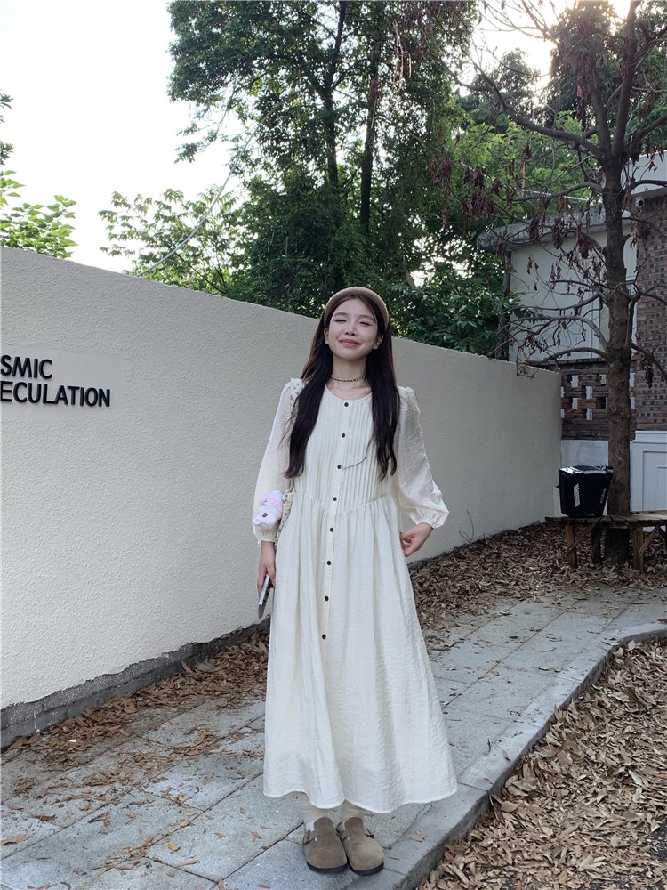 Vapetix S-2XL Women's New 2025 Autumn Folded Long Sleeve Dress with Design Sense High-Waist Loose Long A-Line Ski - 图片 4