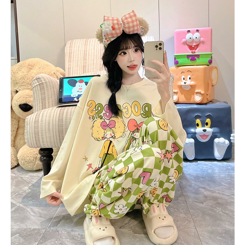 Vapetix M-XXL Women's Fall New Pajama Set with Elastic Crew Neck Sweatshirt and Long Pants, Sweet and Cute Teen H – Bild 4