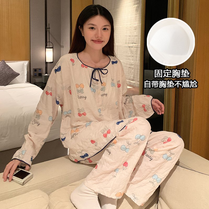 Vapetix M-XXL Women's Fall New Sleepwear Set: Floral Cloud Print Cotton Crew Neck Top, Short Sleeve Shorts, Fixed – Bild 5