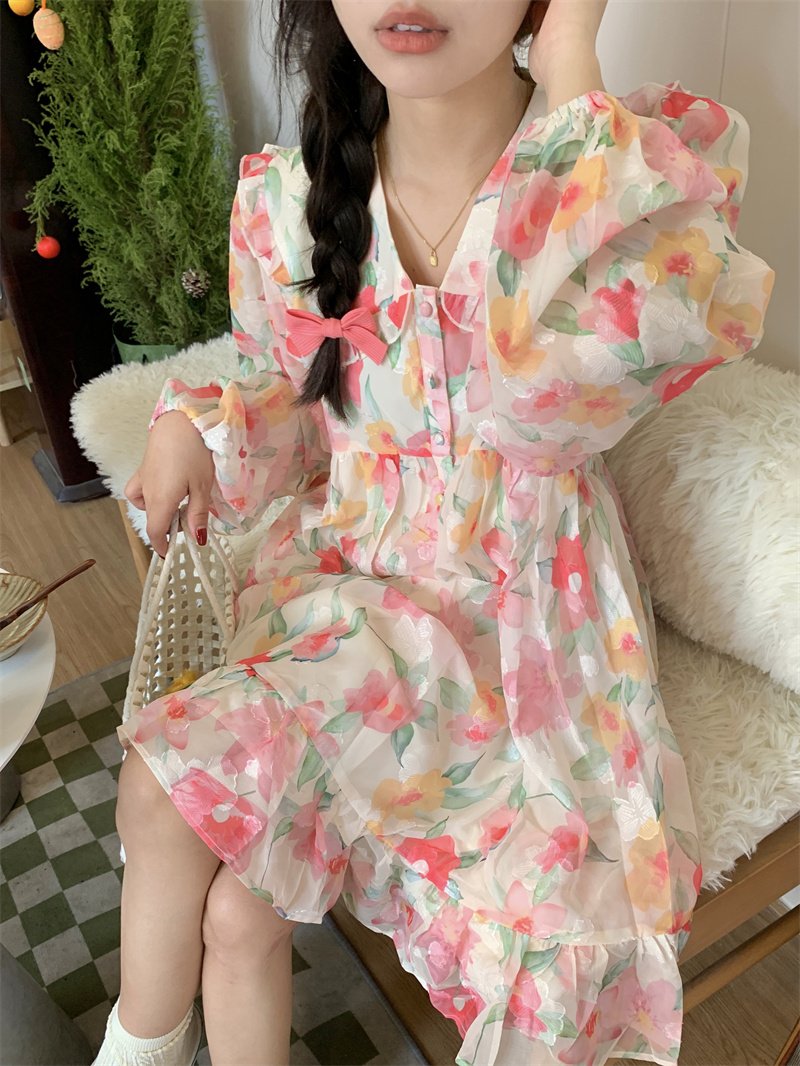 Vapetix S-2XL French Babydoll Collar Floral Print Dress 2025 New Unique Design Women's Loose Short Skirt – Bild 5