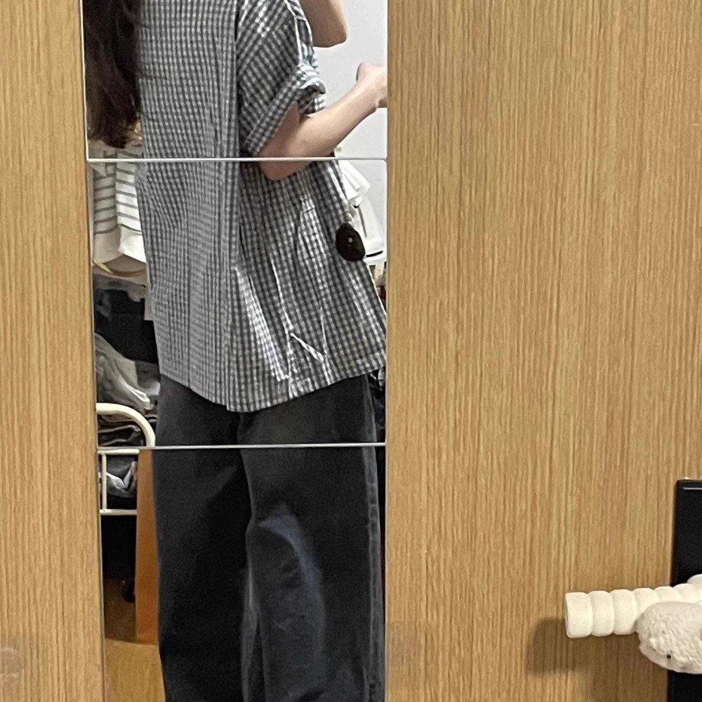 Vapetix S-2XL Elegant Korean Style Slouchy Blue Striped Short-Sleeve Shirt for Women - 2025 Summer New Arrival Pl – Bild 4