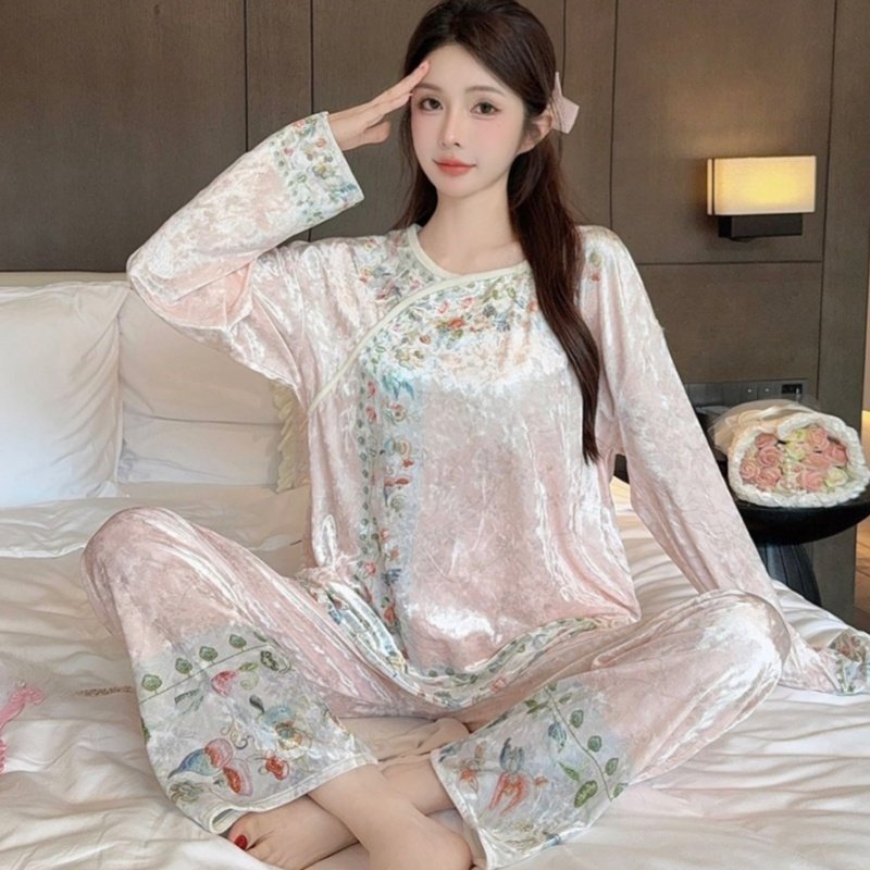 Vapetix M-XXL Modern Chinese Style National Flower Diamond Velvet Women's Autumn/Winter 2025 Sweet Long Pants Out – Bild 5