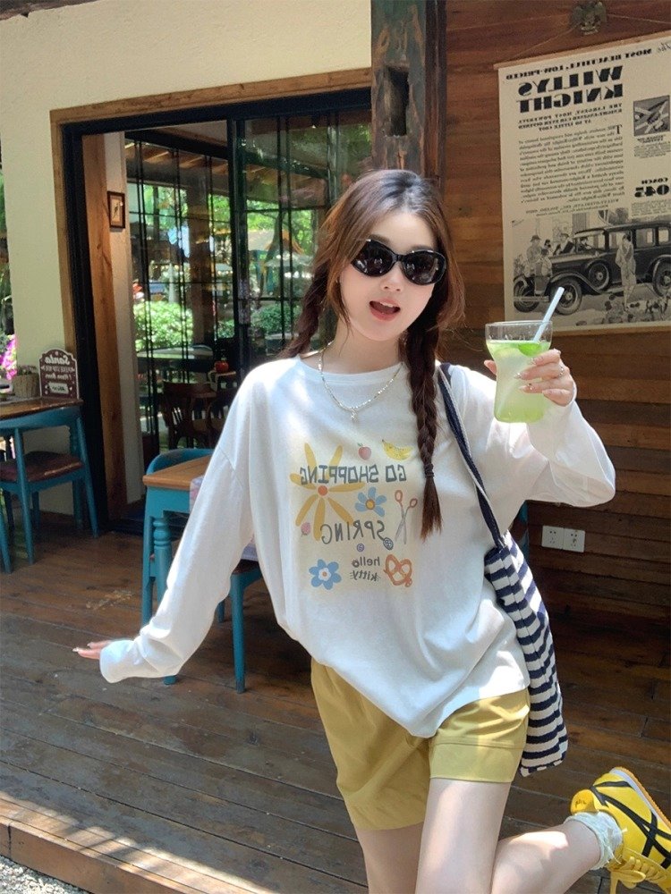 Vapetix S-3XL Official Image 21 Piece 100% Cotton - 210g (100% Cotton) Autumn Long-Sleeve Women's Loose Top with – Bild 3