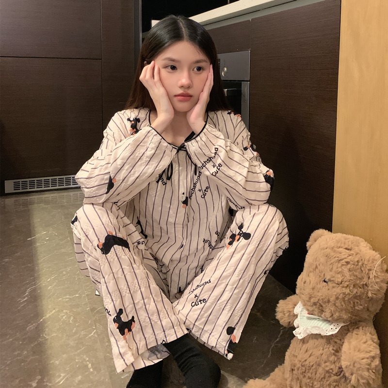 Vapetix M-XXL Ladies' Autumn New Sleepwear Set: Floral Cloud Pattern Cotton Crew Neck Sweatshirt and Short Shorts – Bild 4