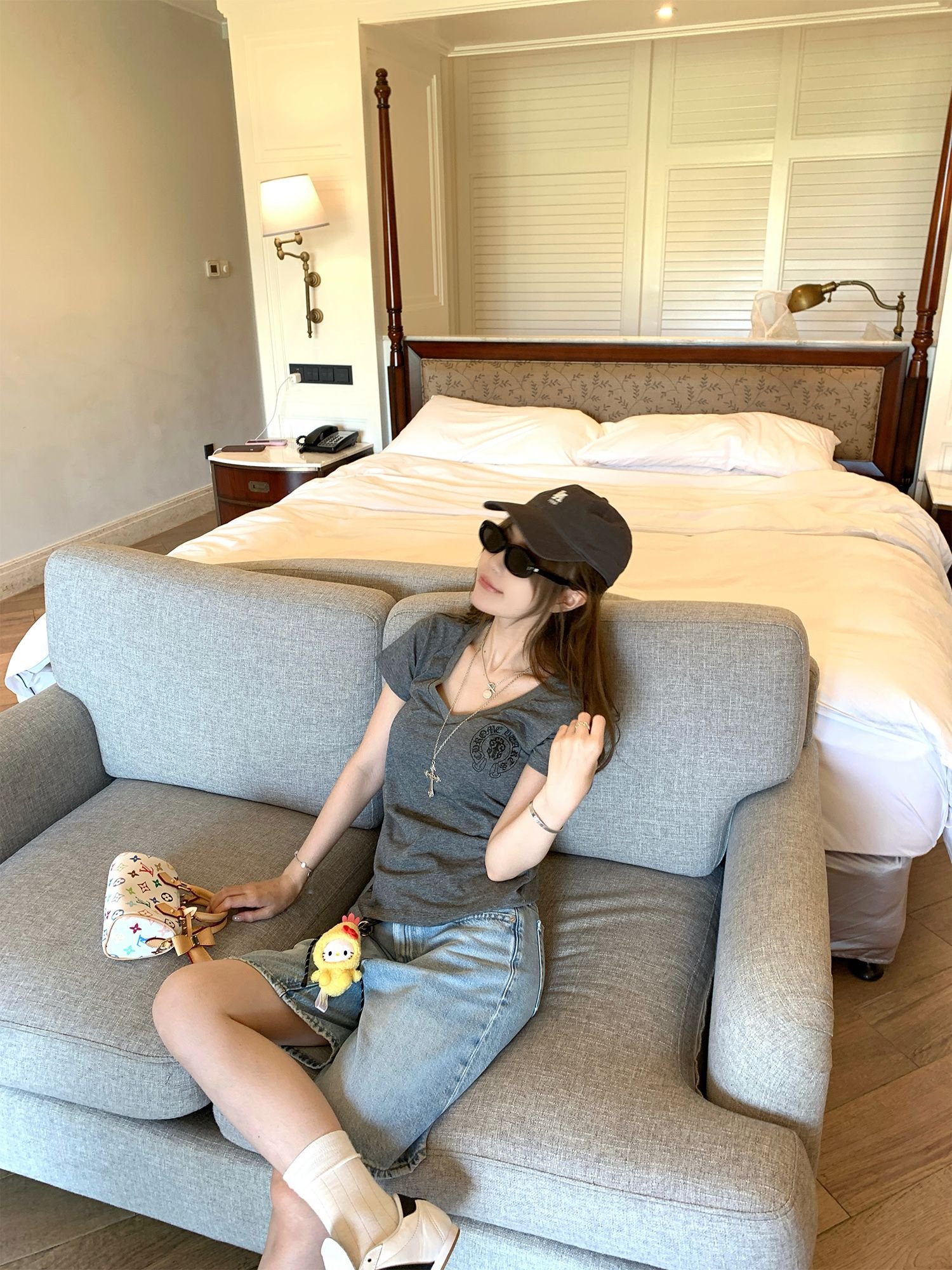 Vapetix S-XL 260g cotton "Miami Heatwave" American V-neck short-sleeve regular-fit women's summer printed top – Bild 4