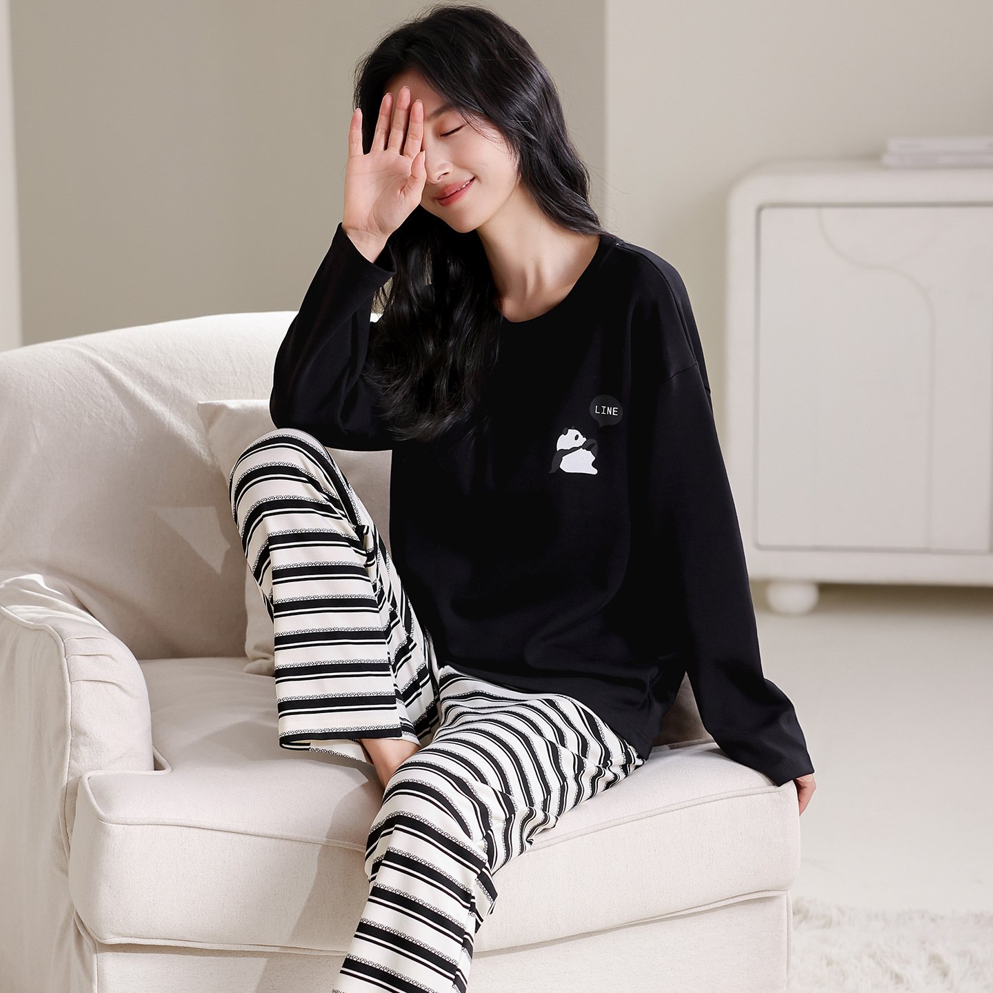 Vapetix M-XXL Women's Pure Cotton Crew Neck Long Sleeve Long Pants Pajama Set - Autumn 2025, Casual Comfortable a – Bild 4