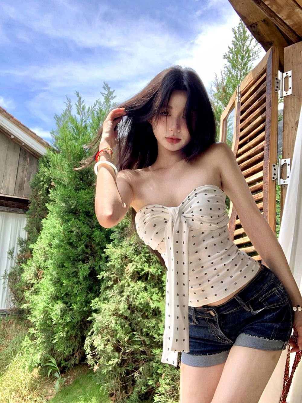 Vapetix S-XL As you please 1*1 white polka dot strapless backless women's tight sexy bodycon top under short-sle – Bild 5