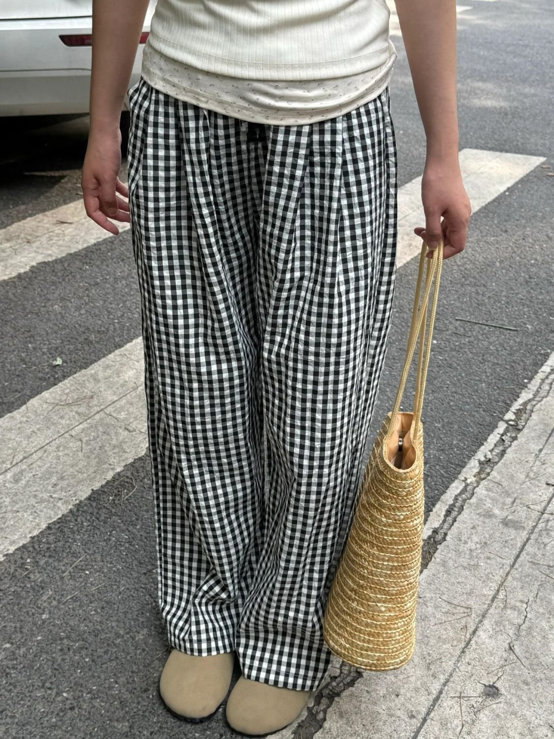 Vapetix S-2XL Women's Spring and Summer New Loose Straight Leg Straight Cut Grid Pants for Casual Walking, Relaxe – Bild 4