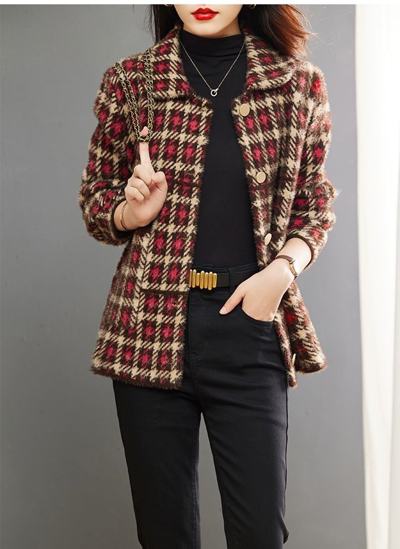 Vapetix S-3XL 2025 New Arrival Women's Wool Plaid Coat – Korean-Style, Loose-Fit, Short Design, Trendy Casual Top – Bild 8