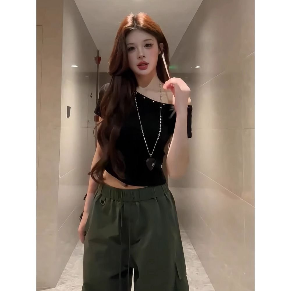 Vapetix S-XL Women's Fitted Short-Sleeve T-Shirt with Diagonal Hemming Technology - 40% Cotton - 图片 3