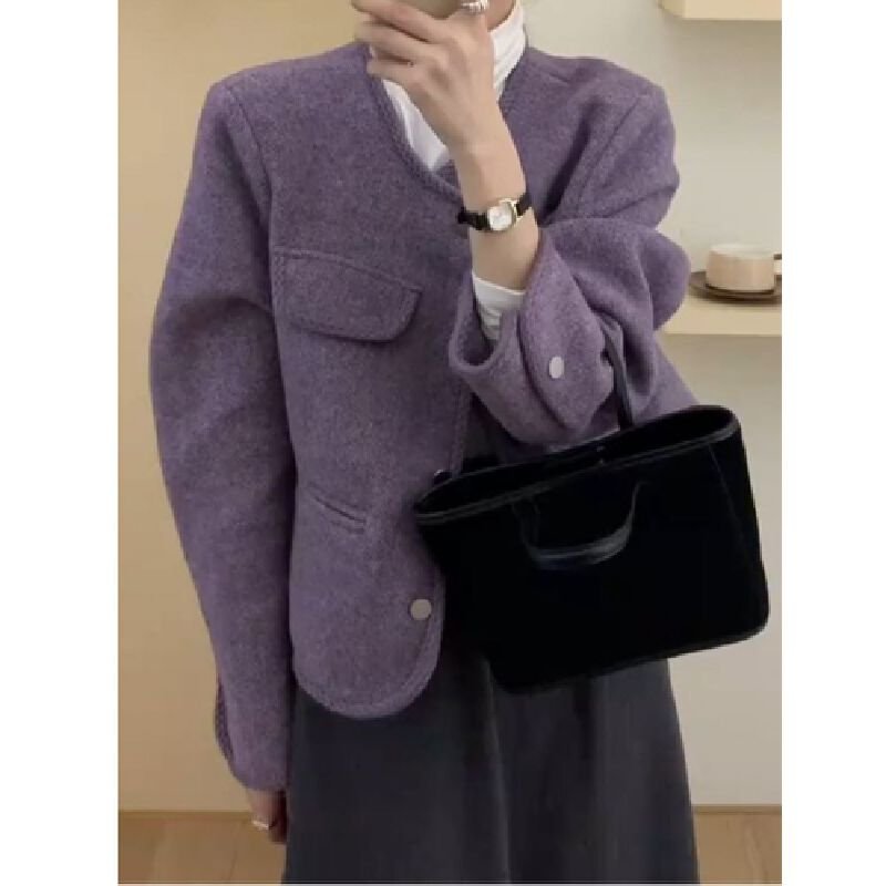 Vapetix S-2XL Women's 2025 Autumn/Winter Purple Wool Coat with a Chic and Sophisticated Little Black Dress Style, – Bild 9