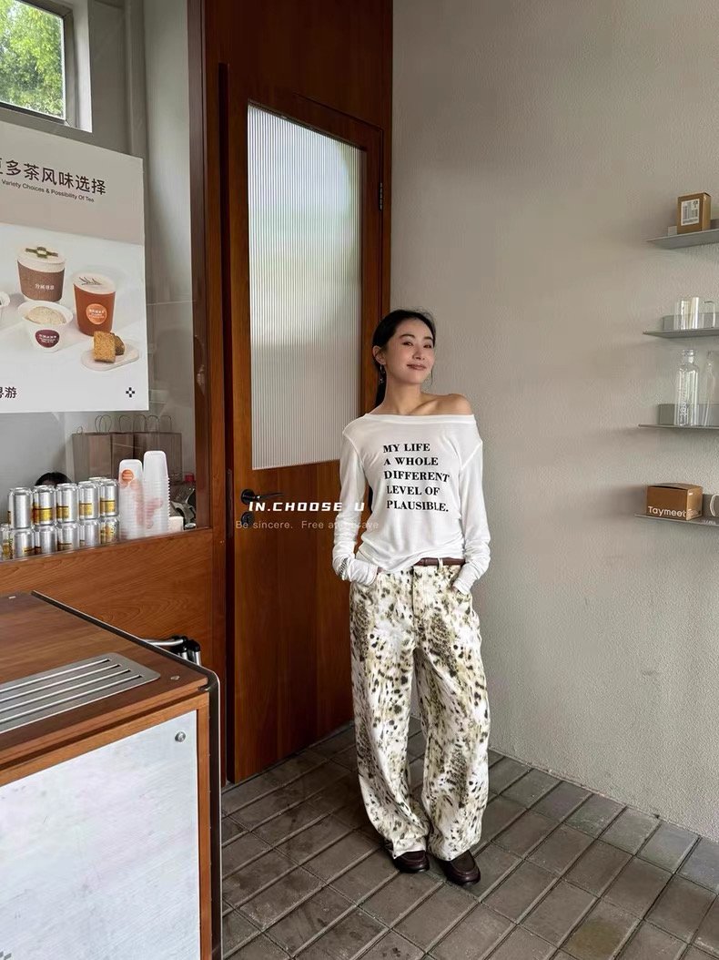 Vapetix M-2XL One-shoulder off-the-shoulder retro Americana hot girl long-sleeved T-shirt for women, early autumn – Bild 3