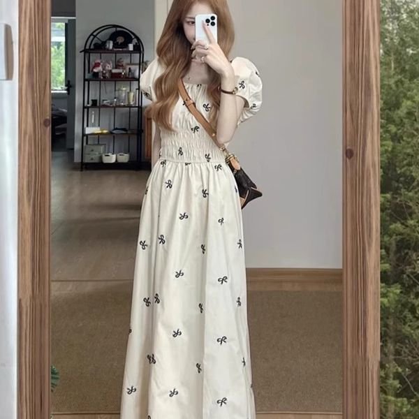 Vapetix S-4XL Summer New Korean Version Slimming Elegant A-line Long Dress French Fashion High-end Square Collar – Bild 4