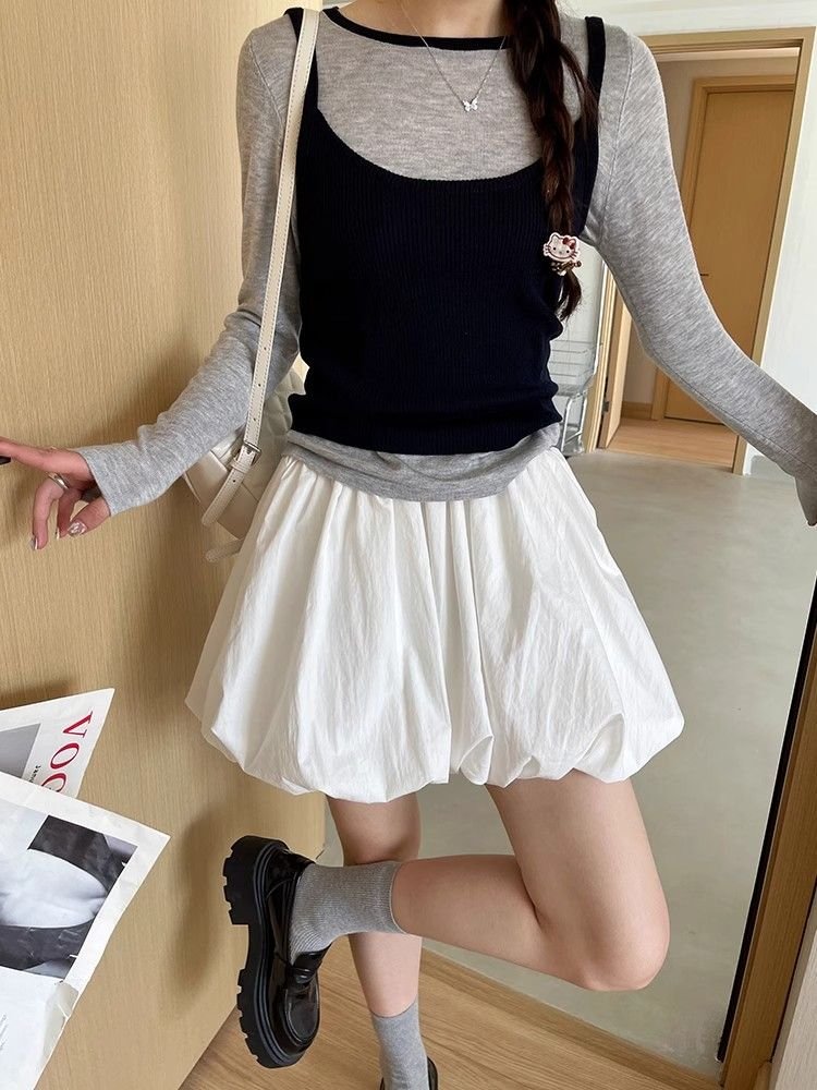 Vapetix S-2XL White Blossom Short Skirt Women's Summer New Korean Style Gentle Wind High-Waisted Casual A-Line Fl – Bild 3