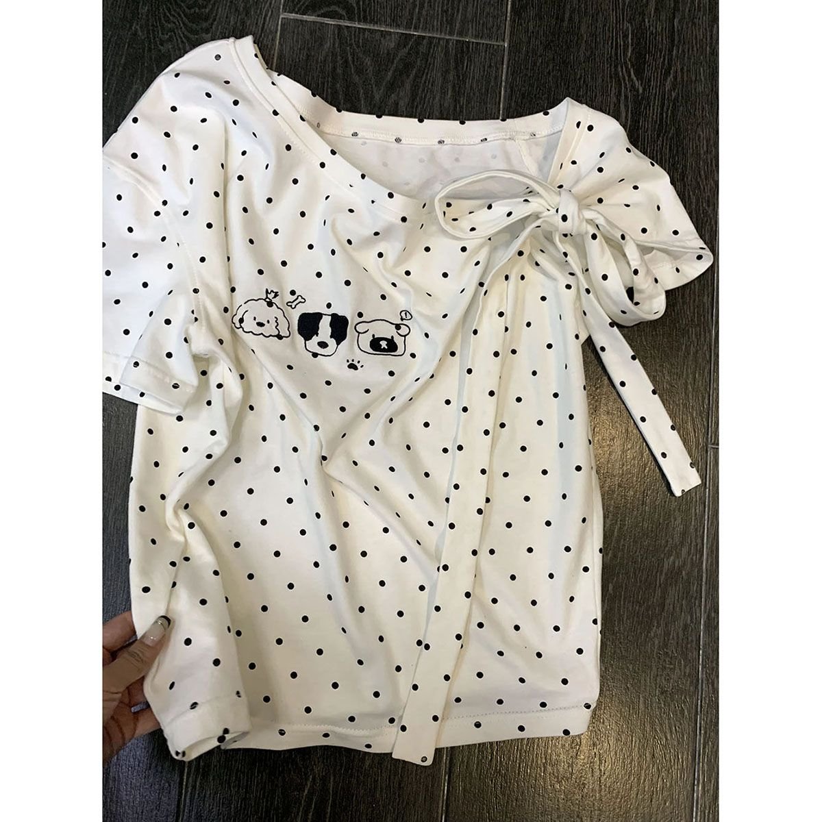 Vapetix S-XL 40 pieces pure cotton fully printed polka dot sweet puppy print trendy summer new off-shoulder shor – Bild 4