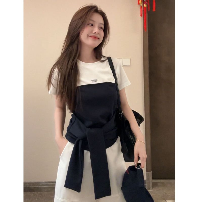 Vapetix S-XL Women's Summer Slimming Elegant Versatile Two-Piece Collarless T-Shirt with Pure Cotton Straps – Bild 5