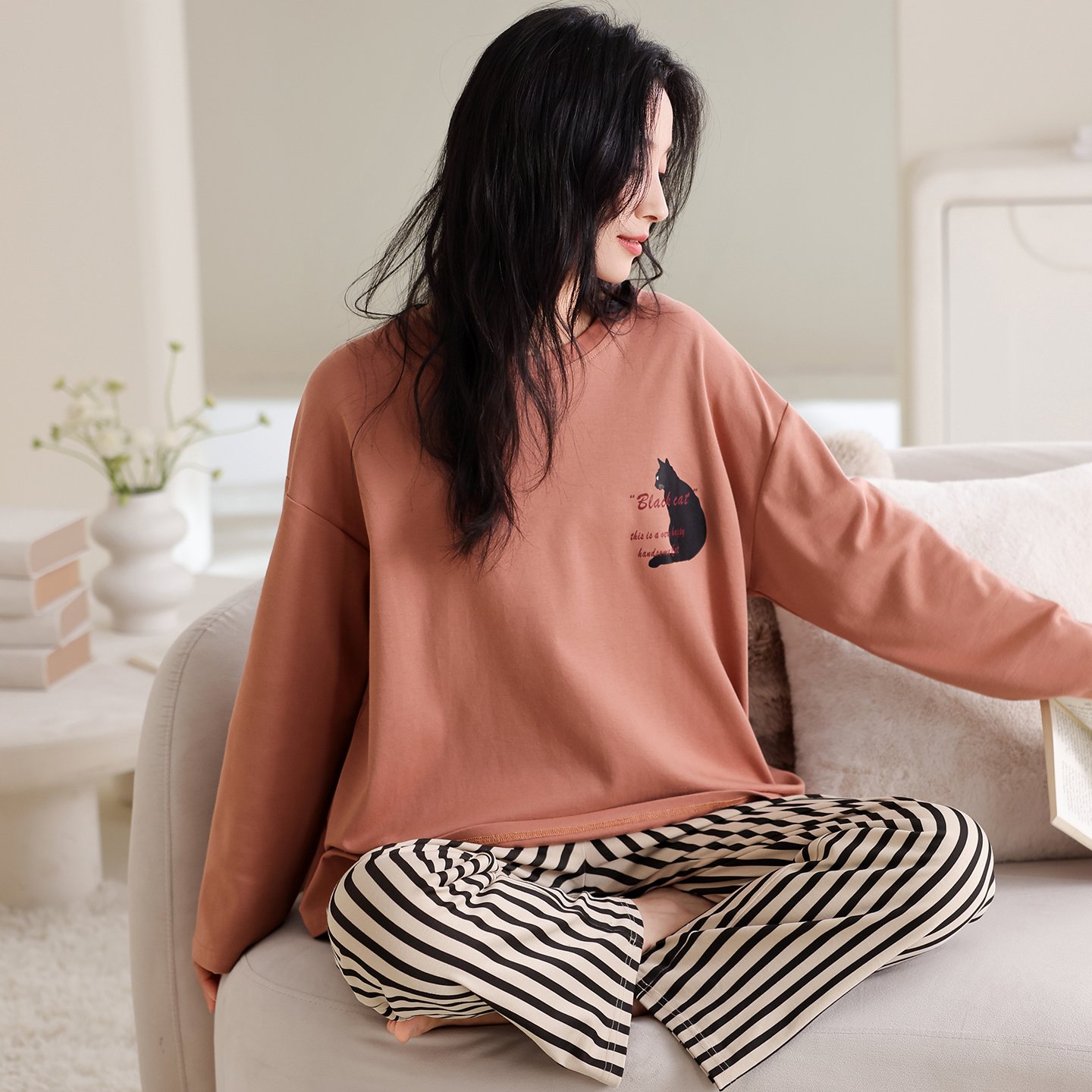 Vapetix M-XXL Women's Set of 2025 Autumn Pure Cotton Crew Neck Long Sleeve Long Pants Pajamas - Casual, Comfortab – Bild 4