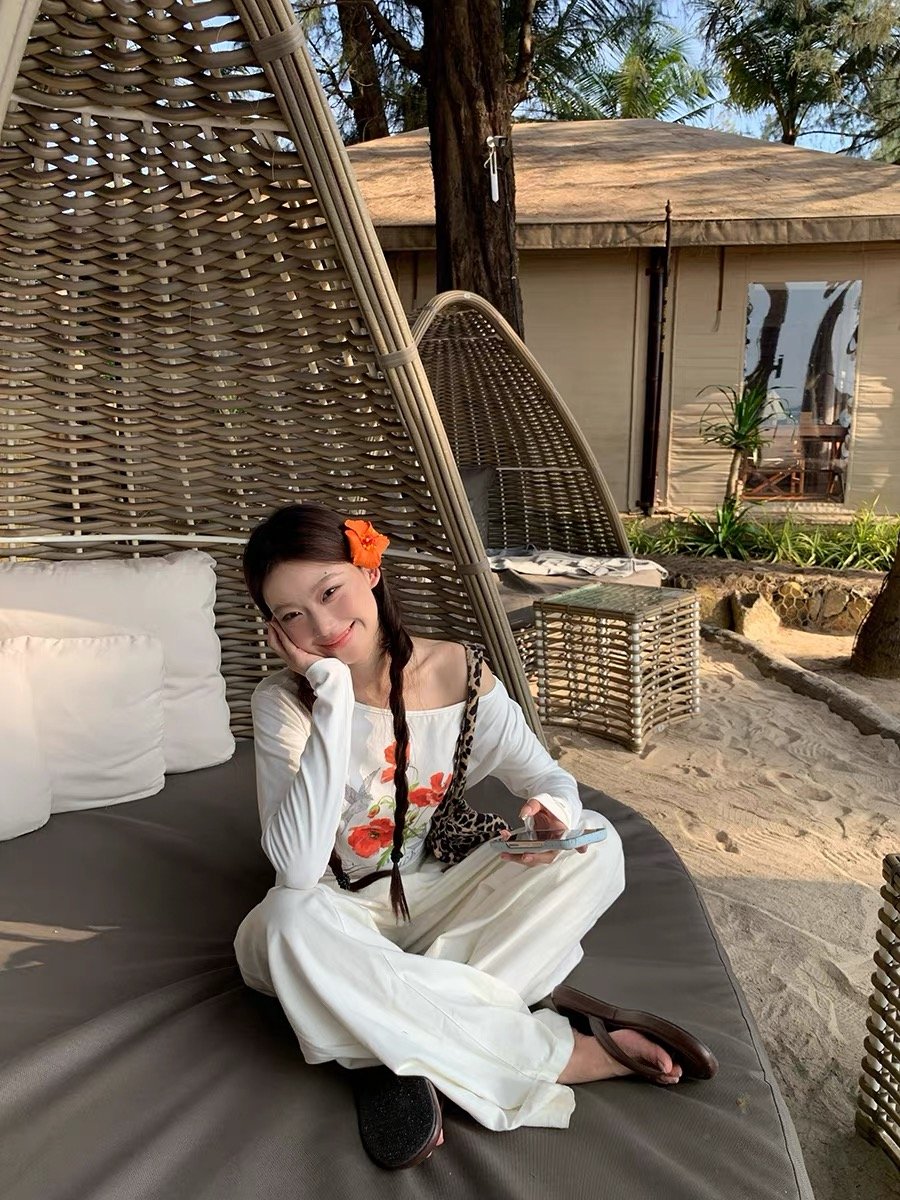 Vapetix M-2XL 【220g 92% cotton 8% spandex】 Off-shoulder American retro chic long-sleeved T-shirt for women, early - 图片 3