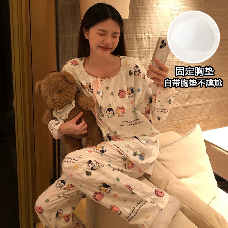 Vapetix M-XXL Ladies' Autumn New Printed Cloud Cotton Round Neck Sweatshirt and Short Shorts Fixed Bralette Home – Bild 4